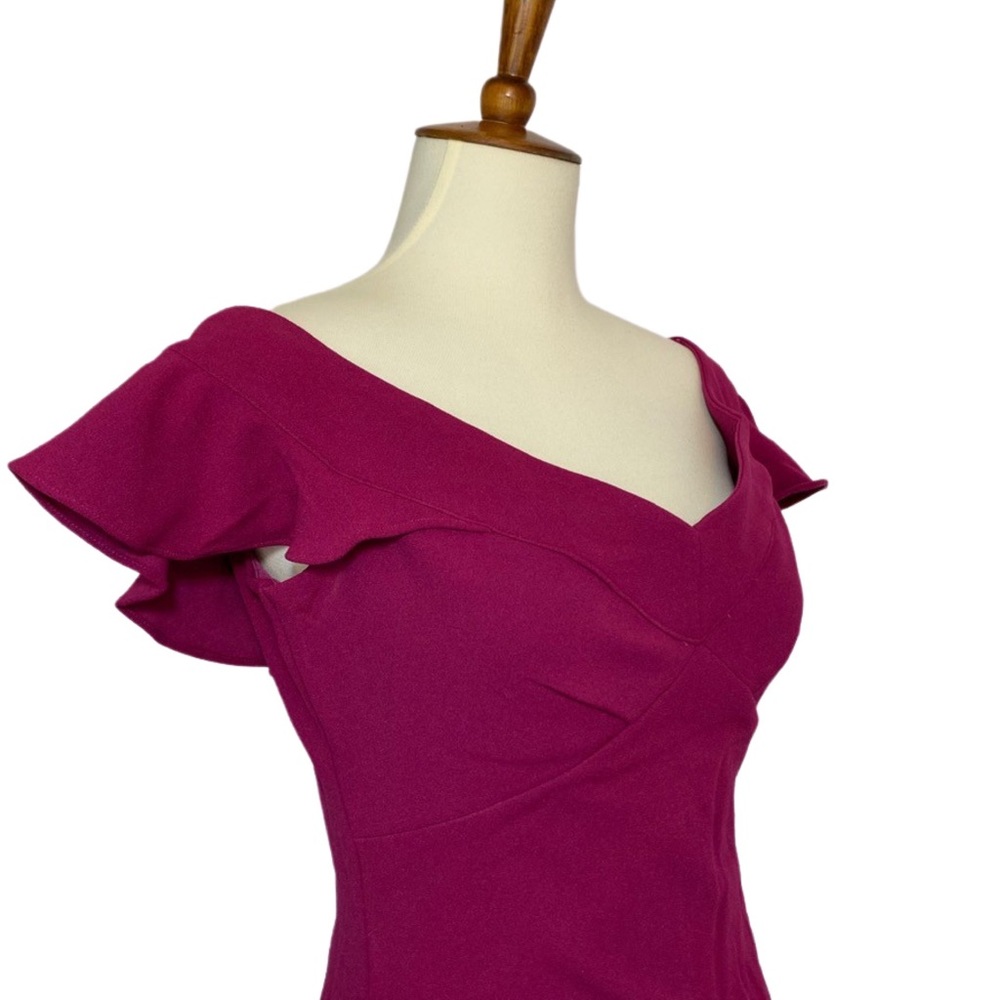 Raspberry Off the Shoulder Flutter Sleeve Bodycon Dress - Picture 11 of 16